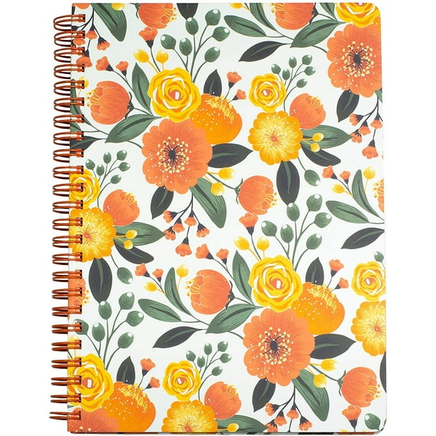 Floral Spiral Notebook 8.25 x 6.25 with Pockets Hardcover Ruled Journal 160 Lined Pages Women Girl Office School 